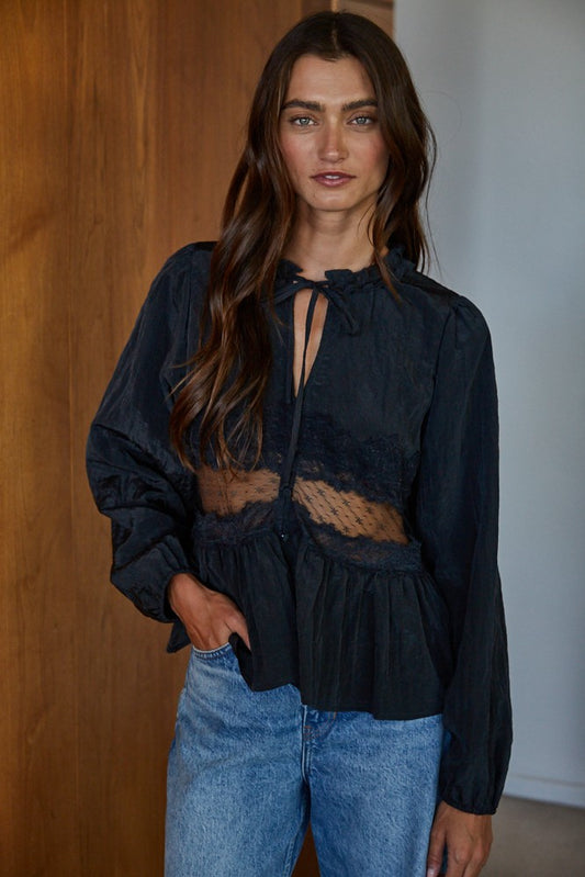 Chantilly Black Blouse with Lace