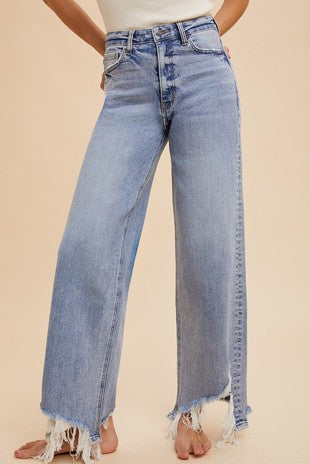 Distressed Hem Straight Fit Jeans